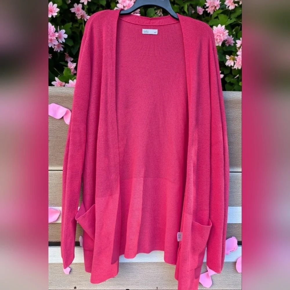 Croft & Barrow Classic Ribbed Open-Front CardiganColor: Canyon Pink, Size: L EUC
